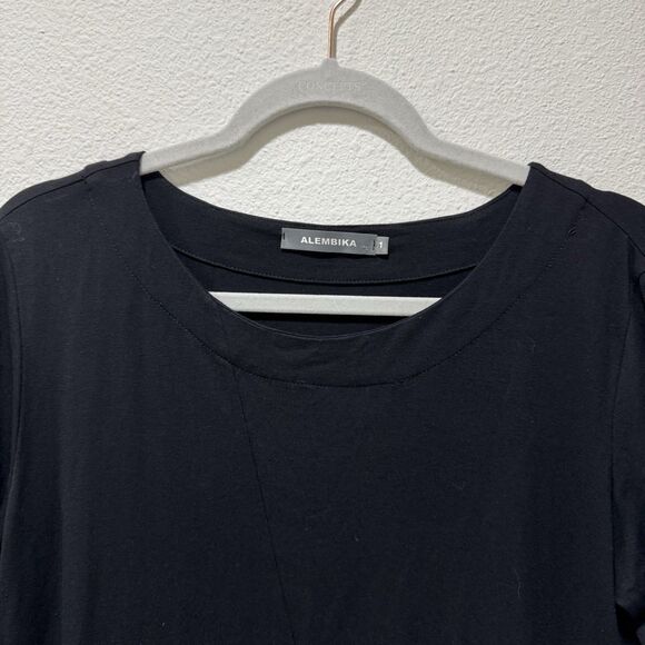 Alembika Tekbika A Line Swing Black Mix Pattern Lagenlook Dress Sz 1 / US 6 8 - Picture 2 of 7